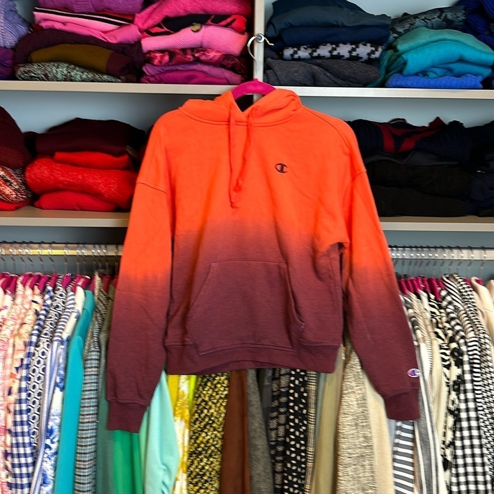 Champion orange/maroon ombré hooded sweatshirt size XS